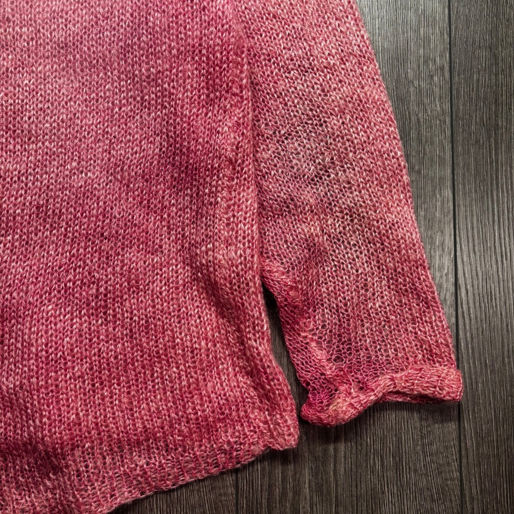 Vintage Pink Mohair Blend Open Knit Cardigan Sweater V-Neck Raglan Pink Marl - Picture 3 of 10